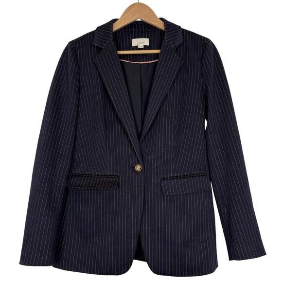 LOFT Sz: 2 Navy Blue Pinstripe Soft Stretch Relaxed Academic Professional Blazer - Picture 2 of 7